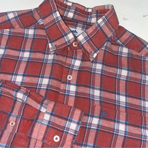 Men's Coral & Blue Plaid Tencel/Hemp Long Sleeve Shirt